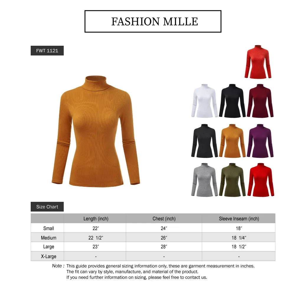 Women's Ribbed Turtleneck Long Sleeve Pullover Sweater (FWT1121)