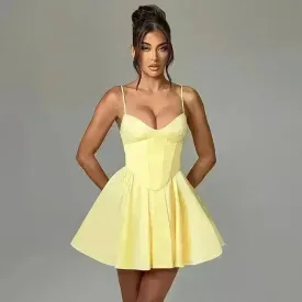Women's Sling A- Line Sleeveless Charming Mini Dress Clinched Waist Slim-fit flared dress