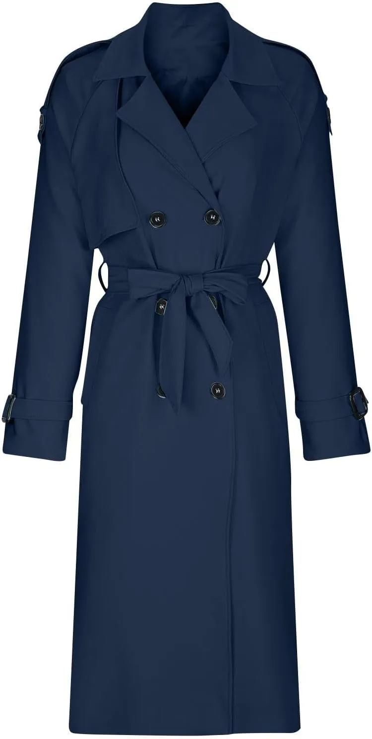 Women's Trench Coat Double Breasted Long Trench Coats 2025 Fall Fashion Windproof Classic Lapel Overcoat with Belt