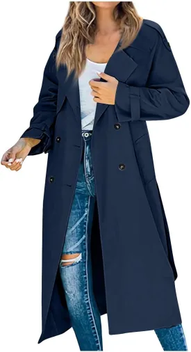 Women's Trench Coat Double Breasted Long Trench Coats 2025 Fall Fashion Windproof Classic Lapel Overcoat with Belt